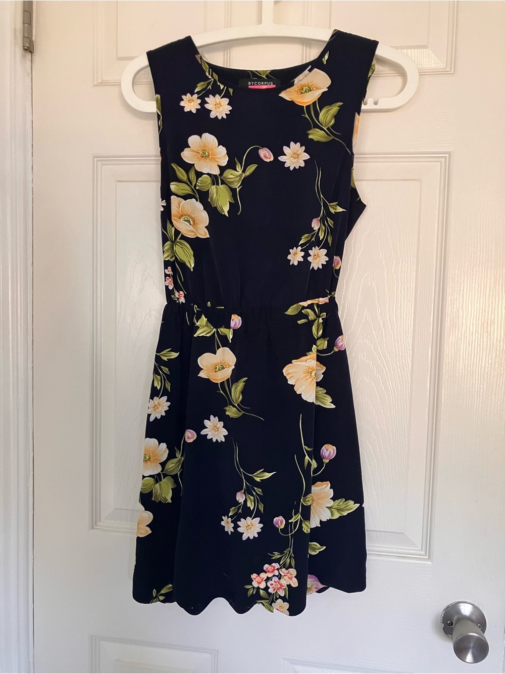 By Corpus Urban Outfitters Navy Floral Sleeveless Mini Dress with back cutout